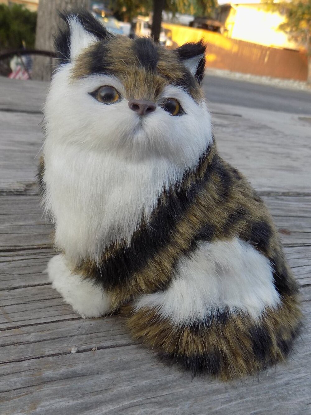 Vintage Faux Fur Cat Figurine, Synthetic Fake Fur,  Childhood Memory Nostalgia